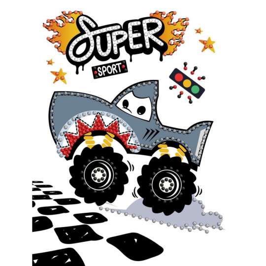 Алмазная мозаика с частичной выкладкой "Машина-акула" AMV1230, 15х20 см