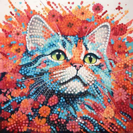 Алмазная мозаика "Яркий кот" ZAV1818-22, 18х18 см