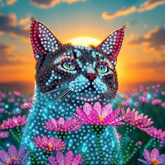 Алмазная мозаика "Кот в поле" ZAV1818-8, 18х18 см