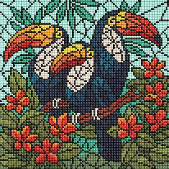 Алмазная мозаика "Витраж. Трио туканов" ©art_selena_ua AMO8345, 30х30 см