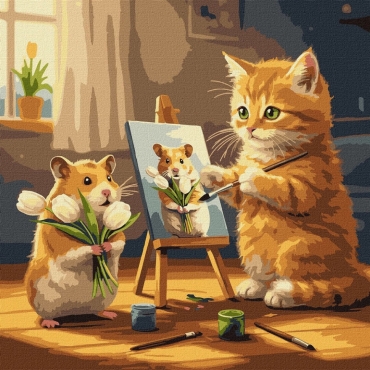 Картина по номерам "Кот художник" ©art_selena_ua KHO6758, 40х40 см 