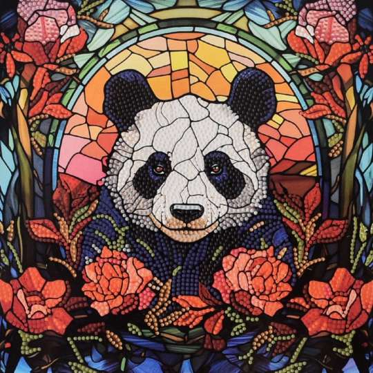 Алмазная мозаика "Панда среди роз" DEEX16305 неполная выкладка 30х30 см