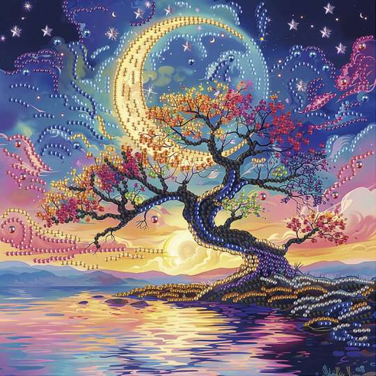 Алмазная мозаика "Дерево в лунном сиянии" BH019 неполная выкладка 25х25 см