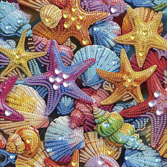 Алмазная мозаика "Цветные морские звезды" BH013 неполная выкладка 25х25 см