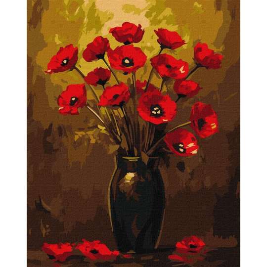 Картина по номерам "Букет маков" ©art_selena_ua KHO3328 с красками металлик 40х50 см