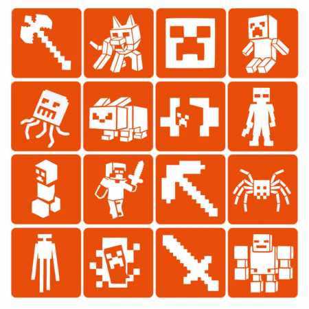 Набор трафаретов для био-тату "Minecraft" Minecraft-6x6-16, 16 трафаретов