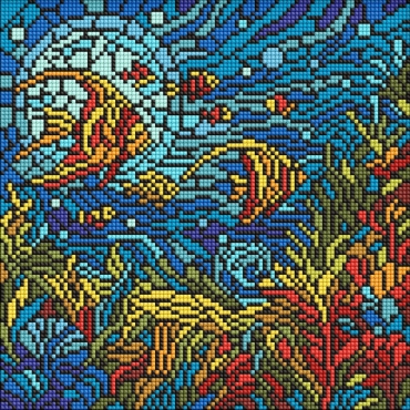 Алмазная мозаика "Витраж. Морской мир" AMO8324, 30х30 см