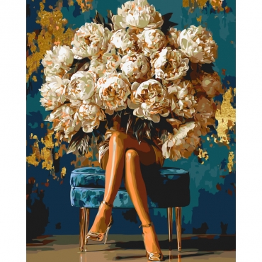Картина по номерам "Девушка цветок, пионы роскоши" LW3048-01 с красками металлик 40х50 см