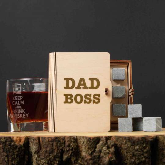 Камни для виски "Dad boss" 6 штук в подарочной коробке, англійська