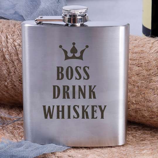 Фляга стальная "Boss drink whiskey", англійська