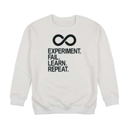 Свитшот унисекс "Experiment Fail Learn Repeat", Білий, M, White, англійська