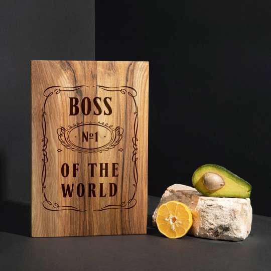 Доска разделочная S "Boss №1 of the world" из ореха, англійська