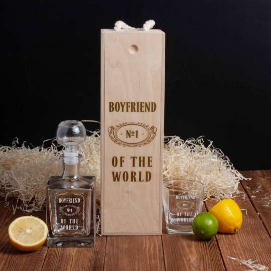 Набор для виски "Boyfriend №1 of the world" 2 предмета в подарочной коробке, англійська