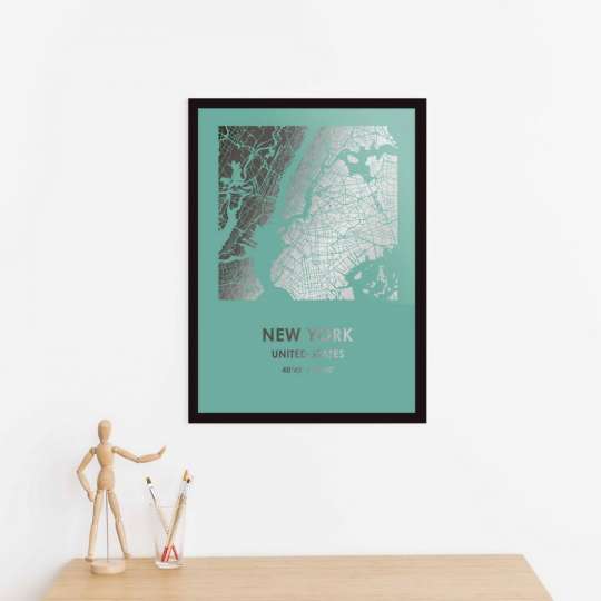 Постер "Нью-Йорк / New York" фольгированный А3, silver-turquoise, silver-turquoise, англійська