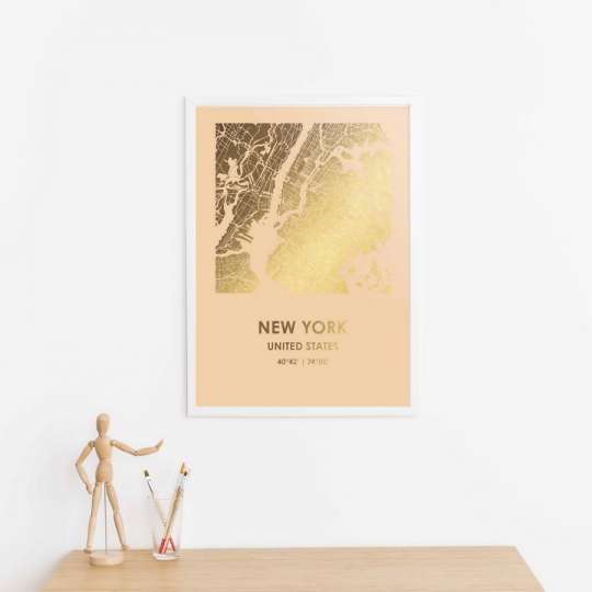 Постер "Нью-Йорк / New York" фольгированный А3, gold-nude, gold-nude, англійська