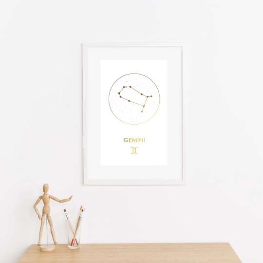 Постер "Зодиак: Близнецы" фольгированный А3, gold-white, gold-white, англійська
