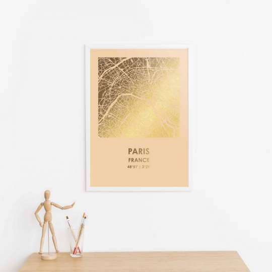 Постер "Париж / Paris" фольгированный А3, gold-nude, gold-nude, англійська