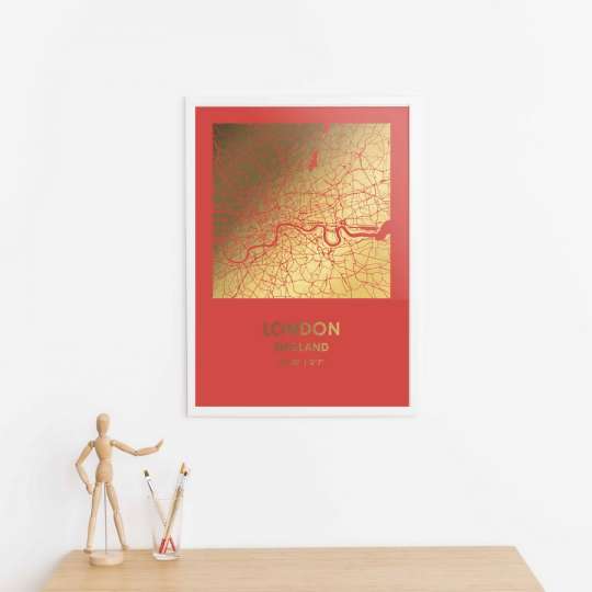 Постер "Лондон / London" фольгированный А3, gold-red, gold-red, англійська