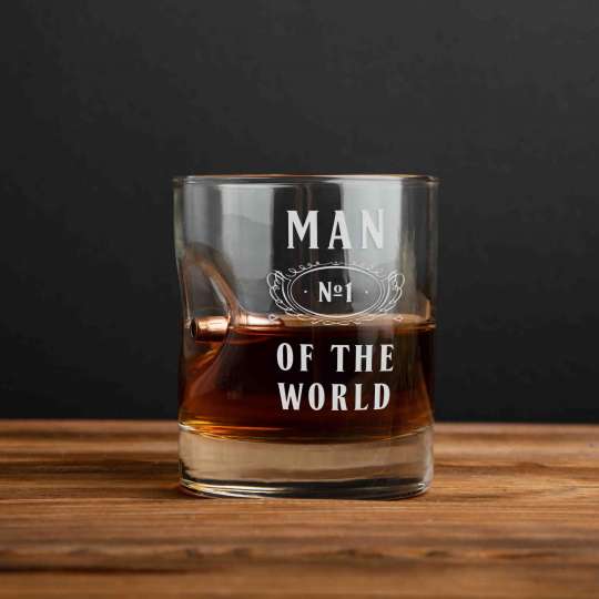 Стакан с пулей "Man №1 of the world" для виски, англійська, Тубус зі шпону