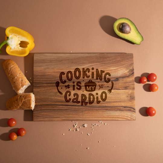 Доска разделочная S "Cooking is my cardio" из ореха, англійська