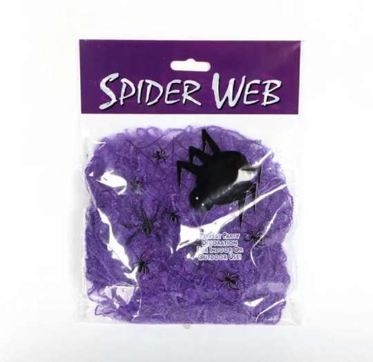 Паутина с пауками на Хэллоуин 13652 фиолетовая 20 г 2 паука