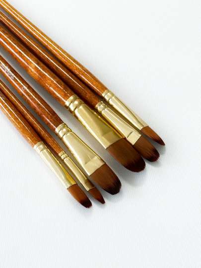 Набір професійних нейлонових пензликів 6 шт. (коричневі з позолотою, форма FILBERT)