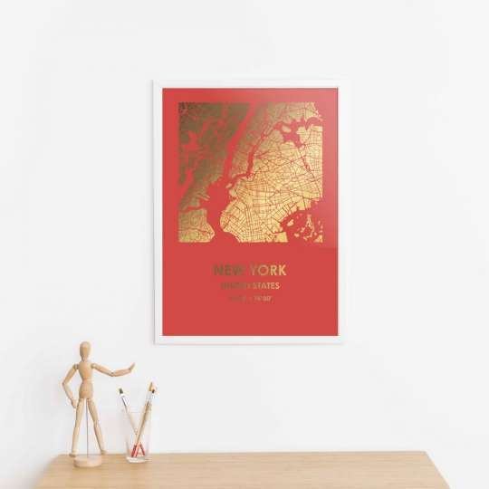 Постер "Нью-Йорк / New York" фольгированный А3, gold-red, gold-red, англійська