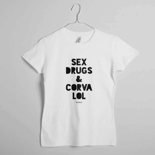 Футболка женская "Sex, Drugs and Corvalol" белая, Білий, XL, White, англійська