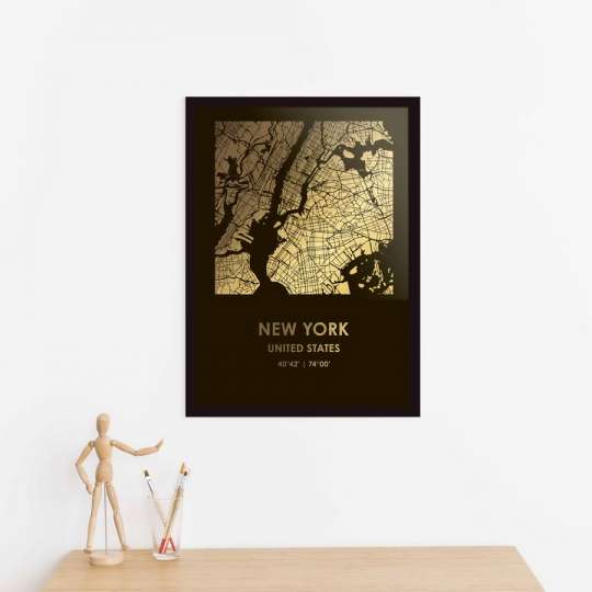 Постер "Нью-Йорк / New York" фольгированный А3, gold-black, gold-black, англійська