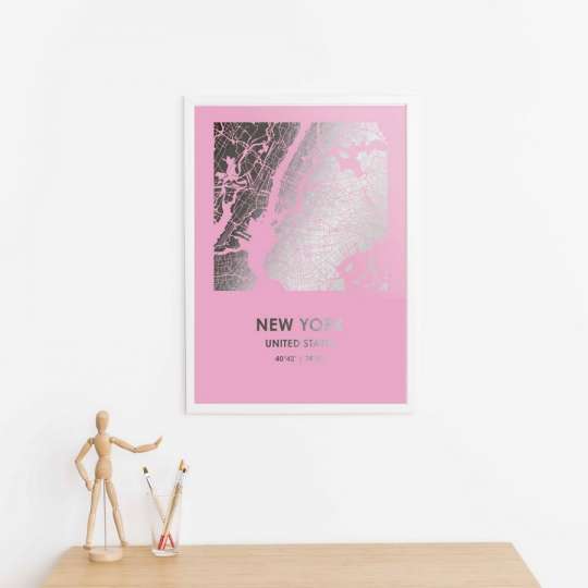Постер "Нью-Йорк / New York" фольгированный А3, silver-pink, silver-pink, англійська