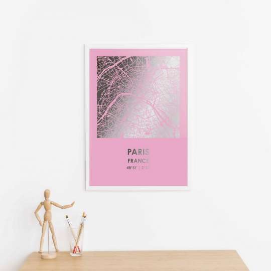 Постер "Париж / Paris" фольгированный А3, silver-pink, silver-pink, англійська