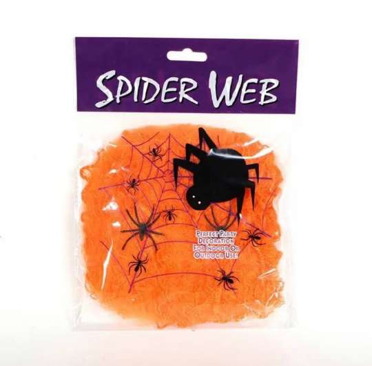Паутина с пауками на Хэллоуин 13651 оранжевая 20 г 2 паука