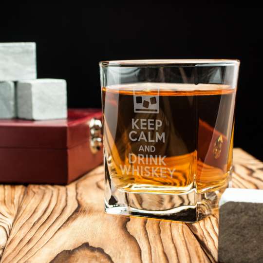 Стакан для виски "Keep calm and drink whiskey", англійська, Дерев'яна подарункова коробка