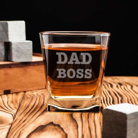 Стакан для виски "Dad Boss", англійська, Дерев'яна подарункова коробка