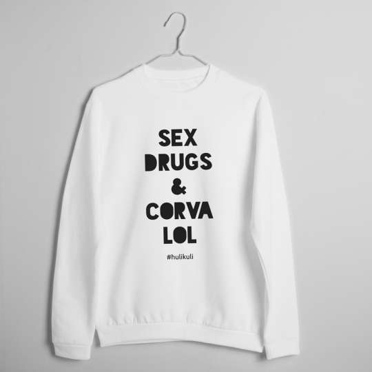 Свитшот унисекс "Sex, Drugs and Corvalol" белый, Білий, XXL, White, англійська
